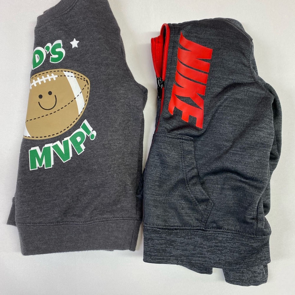 Nike Kids Gray Hoodie with Red Logo & Football Dad's MVP Sweatshirt 24 Months